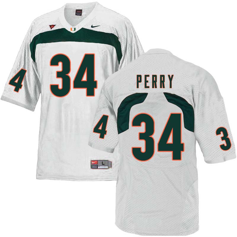 Nike Miami Hurricanes #34 Charles Perry College Football Jerseys Sale-White - Click Image to Close